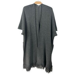𝅺mat Charcoal Grey Wool Blend Knitted Longline Shawl Cardigan Size S/M